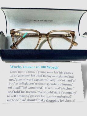 Warby Parker Hughes  52/17/140 Square Eyeglasses Chestnut Crystal Case & Cloth